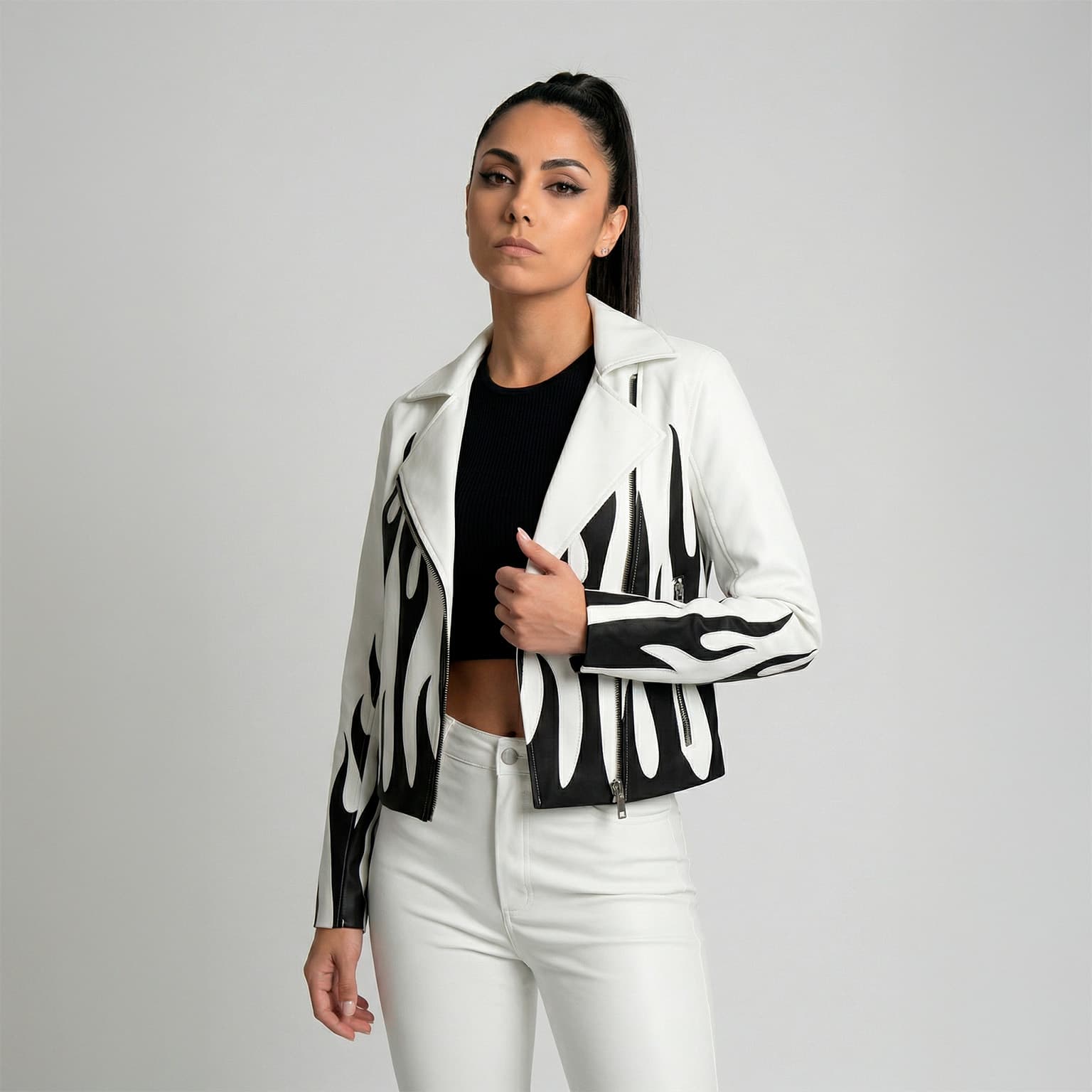 Biker jacket flames B&W